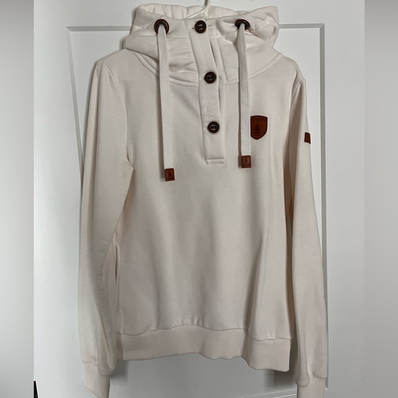 Wanakome Cream Hoodie with Brown Leather Details - Medium - Picture 2 of 5